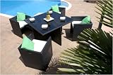 Review Firmans  / Lewes Cube Set - 4 Seater Black Rattan Dining Set with Black Glass Top Table