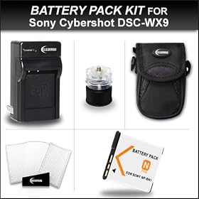 Clearmax Battery and Charger Kit for Sony DSC-TX10 DSC-W510 DSC-W530 DSC-W570 DSC-W560 DSC-WX9 DSC-T110 DSC-TX100V DSC-TX55 DSC-W550 Digital Camera Includes Replacement Sony NP-BN1 Extended Rechargeable Battery + AC/DC Charger + Case + Cap Tripod + LCD Lens Protectors