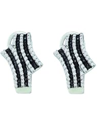 0.94ctw Black & White Diamond Hoop Huggie Earrings