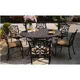 Darlee Santa Monica Cast Aluminum Outdoor Patio Dining Set With Cushions - 60 Inch Round - Antique Bronze