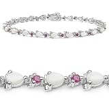  3.40 Carat Genuine Opal Pears & Ruby Rounds Silver Bracelet