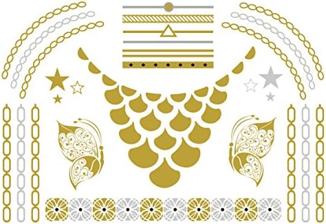 Temporary Metallic Flash Tattoos / Gold / Silver / Skin Jewelry Henna / 4 Sheet