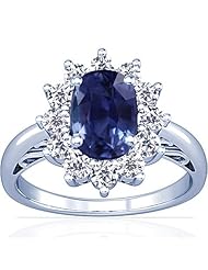 14K White Gold Cushion Cut Blue Sapphire Ring With Sidestones (GIA Certificate)