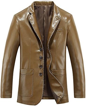 Mstop Men's Vintage Relaxed Casual Slim Stand Collar Fitted Leather Jacket Yellow 54