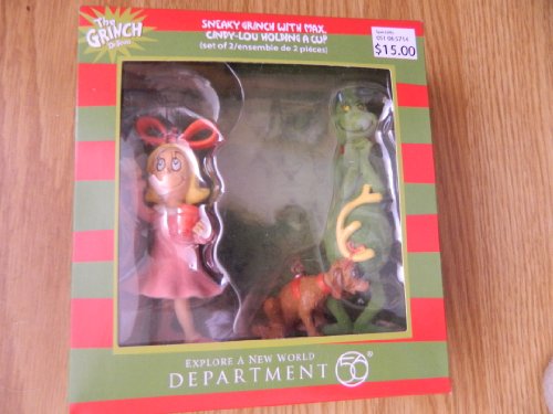 Department 56 The Grinch Ornament set of 2 – Sneaky Grinch with Max / Cindy-Lou Holding Cup