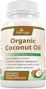 100% Organic Virgin Coconut Oil 4000mg Per Serving - 360 Softgels - Highest Potency on the Market - Improves for Hair, Skin, Digestive Health, and Healthy Immune System
