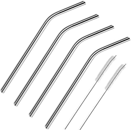 Reusable Drinking Straws - Stainless Steel - Set of 4 - Strong, Long Lasting and Eco-friendly. Comes with 2 Drink Straw Nylon Cleaning Brushes