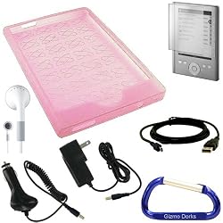 SonyReaderPocketEditionPRS-300RubberizedSiliconeSkinCaseCover(Pink),ScreenProtector,USBDataHotSync/ChargingCable,CarCharger,WallChargerPowerAdapter,Earphones,andaFreeCarabinerkeyChain