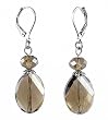 Earrings - E484 - Faceted Curved Flat Oval Polished Glass Beads Hung on Silver Tone Leverbacks ~ Smoky Quartz (Brown Gray)