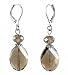 Earrings - E484 - Faceted Curved Flat Oval Polished Glass Beads Hung on Silver Tone Leverbacks ~ Smoky Quartz (Brown Gray)