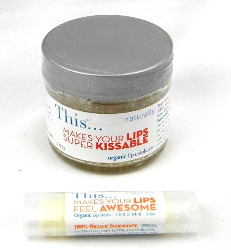 This Naturally Organic Lip Balm and Organic Lip Exfoliator Scrub Lip Care Set Made in USA