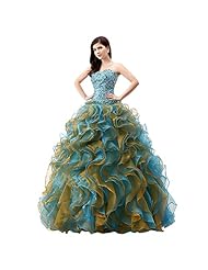 Sweetheart    Lace-Up Backless Organza/Satin  Ball Gown Quinceanera Dress  With Rhinestones and Ruffles