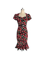 Dots Print Mermaid Cocktail Cotton/Polyester Vintage Belted Stretchy Evening Dress/Party Dress 