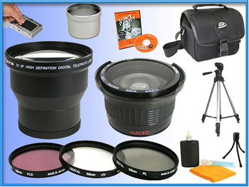 Professional 3x Telephoto & Digital Optics 0.42x Wide Angle Macro Lens PRO Accessory Kit for Canon A700 A710 A720