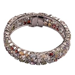 Bracelet Sterling Silver Multi Gemstone 2.3 Inches (Brclt278b)