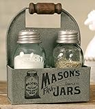 1 X Mason's Jars Box Salt and Pepper Caddy with Wood Handle