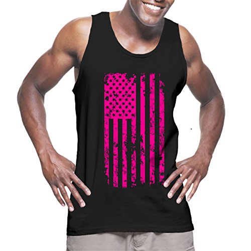 Mens Big Pink American Flag - Breast Cancer Awareness Tank Top T-shirt
