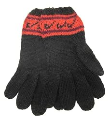 Handmade Knitted By Hand Artisan Pure Alpaca Natural Fiber Full Gloves - Fun Luxury in Andean Black (Womens/medium/large))
