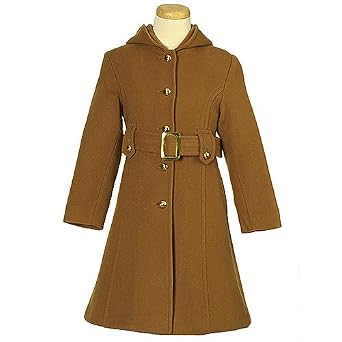 Rothschild Girls Gold Hooded Buckle Belted Lined Long Wool Coat