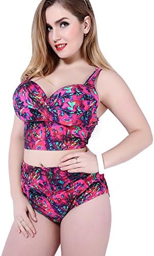 MALLONE Women's High Waist Cut-out Triangle Swimsuit Two-Pieces Plus Size Bikini