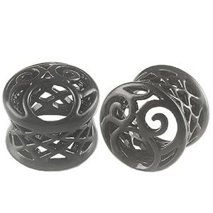 9/16 inch 14mm gauge- Black Alloy Double Flared Flare Ear Large Gauge Plugs Flesh Tunnels Earlets CVLL - Ear stretched Stretching Expanders Stretchers - Pierced Body Piercing Jewelry BKT-020 - Sold as a Pair