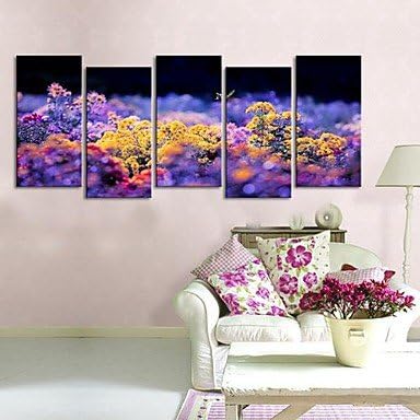 Stretched Canvas Art Butterflies Are Flitting From Flower to Flower. Set of 5