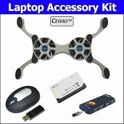 Ceivio 4 Pc. Accessory Kit for the Lenovo IdeaPad S10E Netbook - Includes Compact Folding Dual Fan USB Powered Cooling Pad, Wireless Optical Mouse, All-in-one Card Reader and Slim 4-port USB Hub