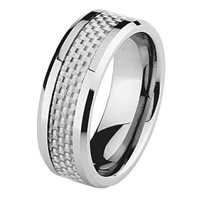 8mm White Carbon Fiber Inlay Tungsten Wedding Band Ring for Men - Size 8.5