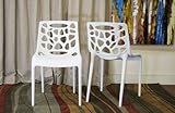 Set of 2 Dining Chairs with Pebble Pattern Back in White Plastic
