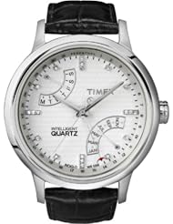 Timex Womens T2N570 Intelligent Quartz T Series Perpetual Calendar White Dial Black Croco Leather Strap Watch