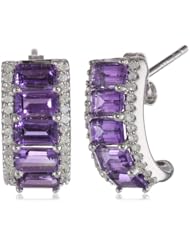Sterling Silver Single Row Amethyst Diamond Earrings (1/5cttw, I-J Color, I2-I3 Clarity)