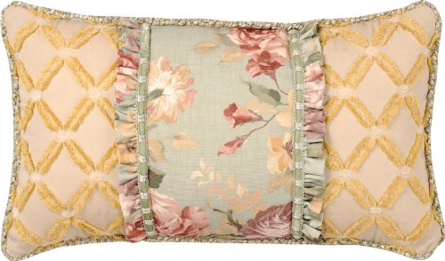 Yellow Chenille and Rose Floral 13 x 22 Chesapeake Pillow