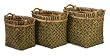Set of 3 Green Egyptian Crossweave Baskets with Wood Handles