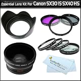 Essential Lens Kit For The Canon SX30IS SX30 IS SX40HS SX40 HS Digital Camera Includes HD .43x Wide Angle Lens + 52MM Close Up Lens Kit Includes +1 +2 +4 +10 + 3pc High Res Filter Kit (UV-CPL-FLD) + Lens Hood + MicroFiber Cleaning Cloth