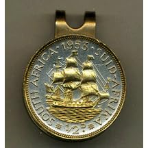 South African 1/2 Penny “Sailing Ship” Two Tone Coin Golf Ball Marker