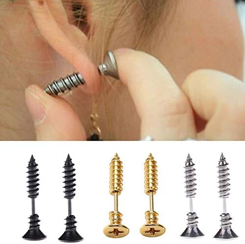 NEW Stainless Steel 3 Pairs Mens Black Gold Silver Stud Earrings Set