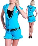 Women's Trendy Cotton Ruffled Neck Romper with Hoodie
