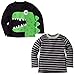 Gerber Graduates Baby Boys' Toddler 2 Pack Long Sleeve Tops, Dye Dino/Grey/Black Stripe, 3T