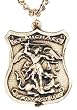 St. Michael Badge Pewter Medant with Bright Cut Accents 15/16"w X 1-1/16"h ,24" Stainless Steel Chain Necklaces