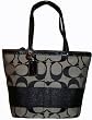 Women's Coach Purse Handbag Signature Stripe Tote Black/White 13548