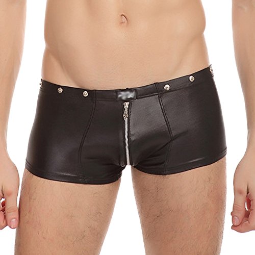 Your Gallery Men's Sexy Trunk Faux Leather Zip Rivet Boxer Brief Underwear XL Black
