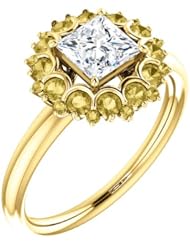 10K Yellow Gold Princess Cut White and Yellow Diamond Flower Inspired Ring -- LIFETIME WARRANTY