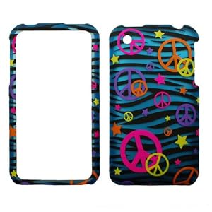 Rubberized Blue Black Zebra Orange Yellow Pink Purple Colorful Peace Star Snap on Design Case Hard Case Skin Cover Faceplate for Apple Iphone 3g 3gs + Screen Protector Film + Free Cell Phone Bag