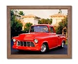 1956 Red Chevy Pickup Truck Home Decor Wall Picture Oak Framed Art Print