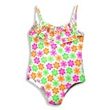 Banana Cabana by Plum Pudding - Toddler Girls One Piece Daisy Swimsuit, Fuschia, Orange, Lime