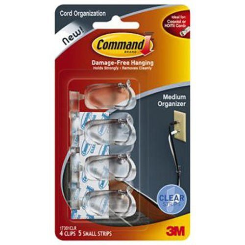 Command Cord Clips, Medium, Clear, 4-Clip, 2 Pack