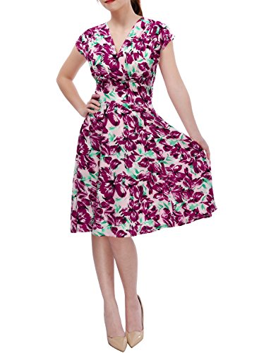 Miusol Women's Retro V Neck Flare Floral Sleeveless Summer Casual Dress