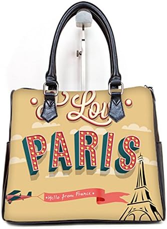 Fashionable Female Women Barrel Type Handbags Pouch I love Paris Print.