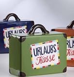 Spardose "Urlaubskasse" (Keramik * Mit Schloss * Sortiert (braun/blau/gruen) * 14,5 x 7 x 13 cm)