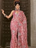 Designer Pink Faux Georgette Partywear Indian Traditional Saree